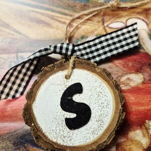 Rustic Wood Slice  Chrismas Ornament with Black Letter